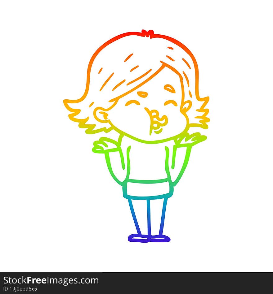 rainbow gradient line drawing cartoon girl pulling face