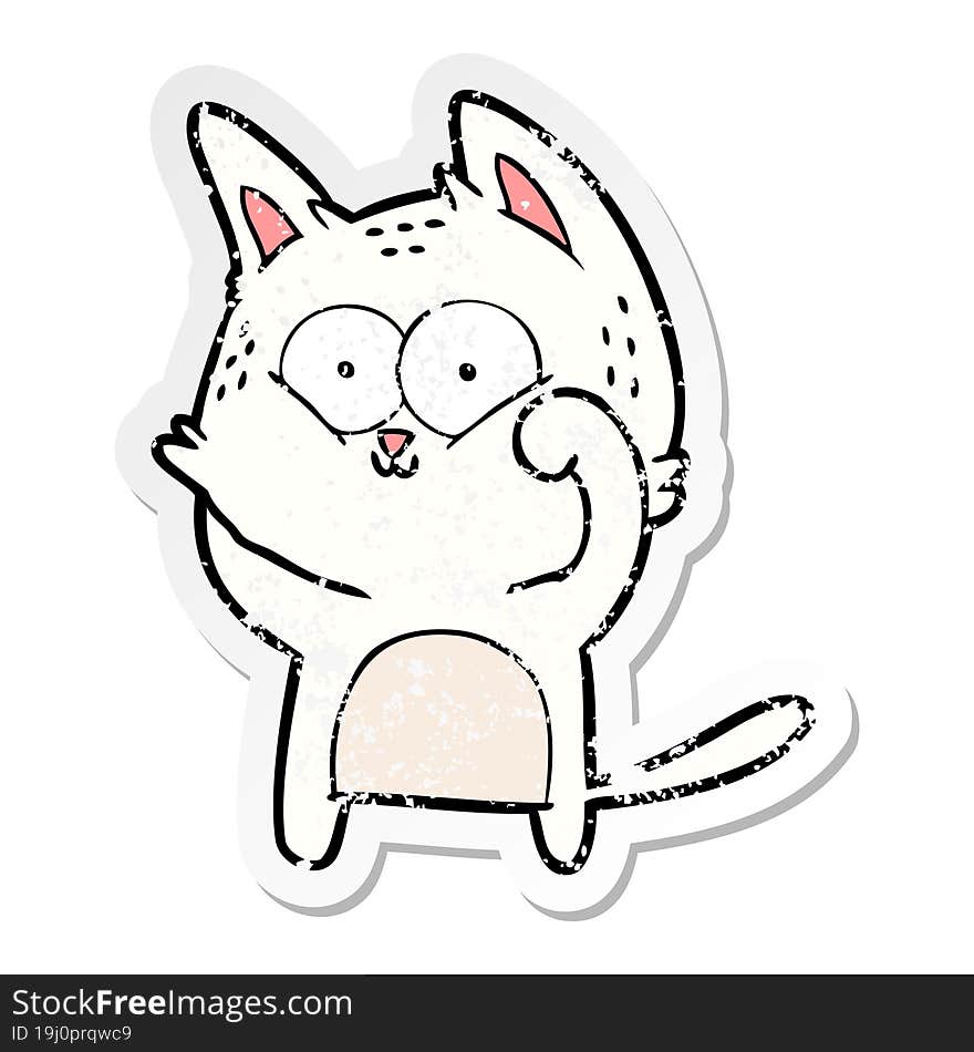 distressed sticker of a cartoon cat being cute