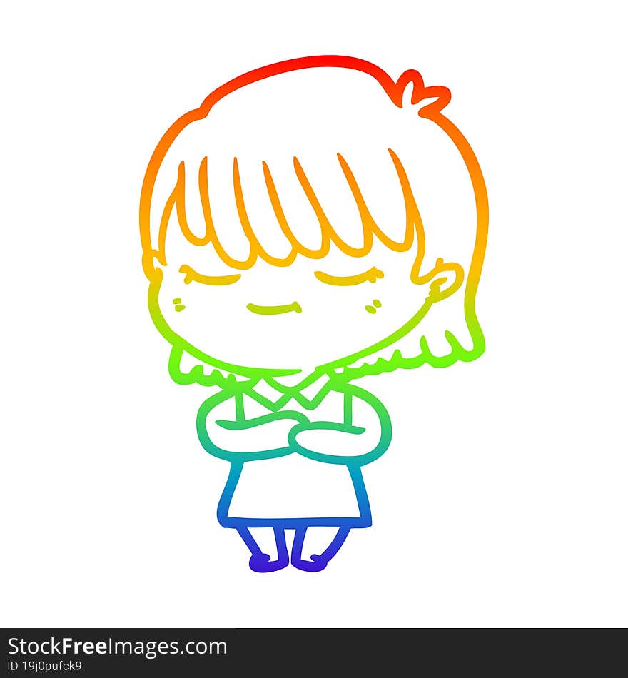 rainbow gradient line drawing of a cartoon woman