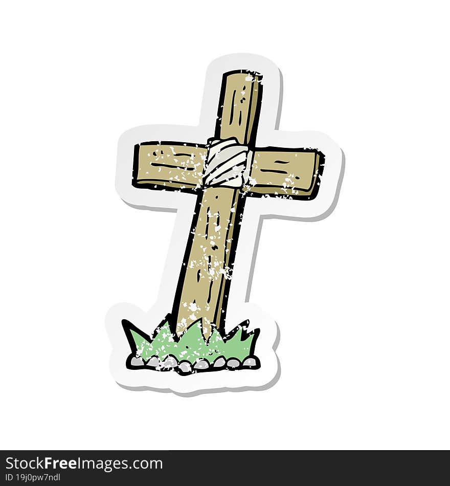 Retro Distressed Sticker Of A Cartoon Wooden Cross Grave