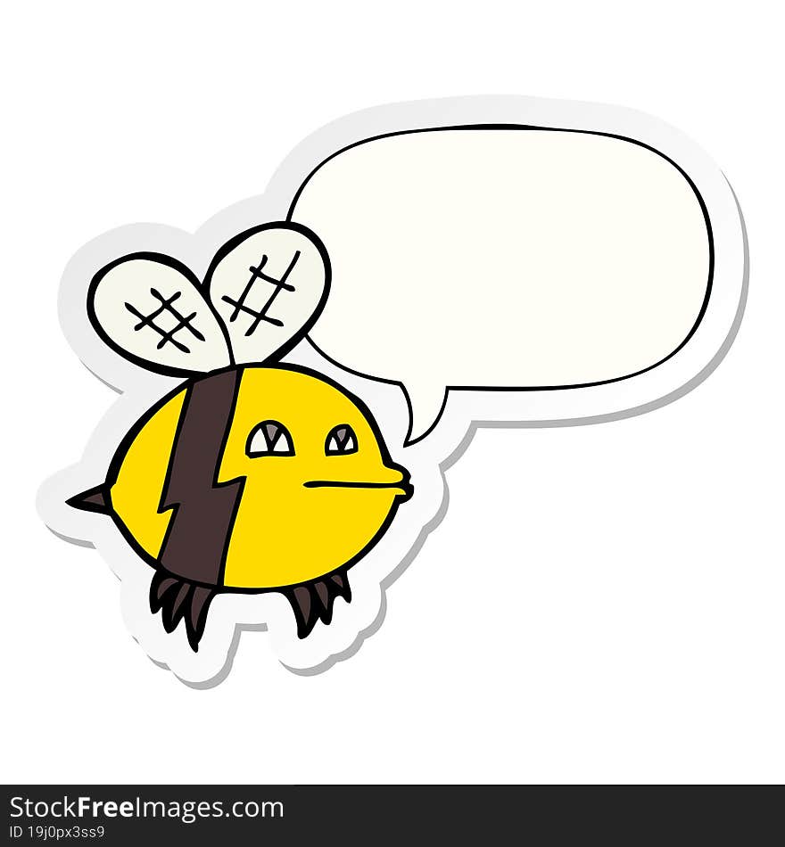 Cartoon Bee And Speech Bubble Sticker