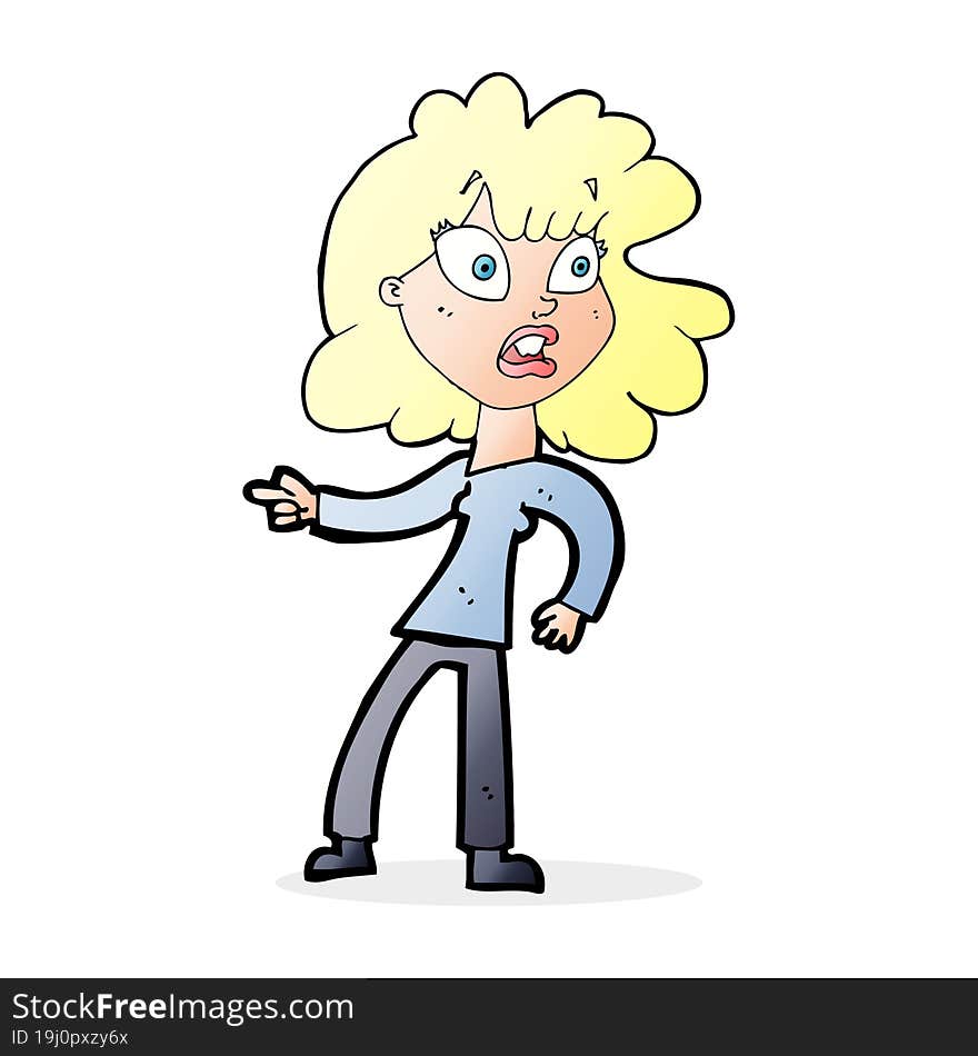 Cartoon Worried Woman Pointing