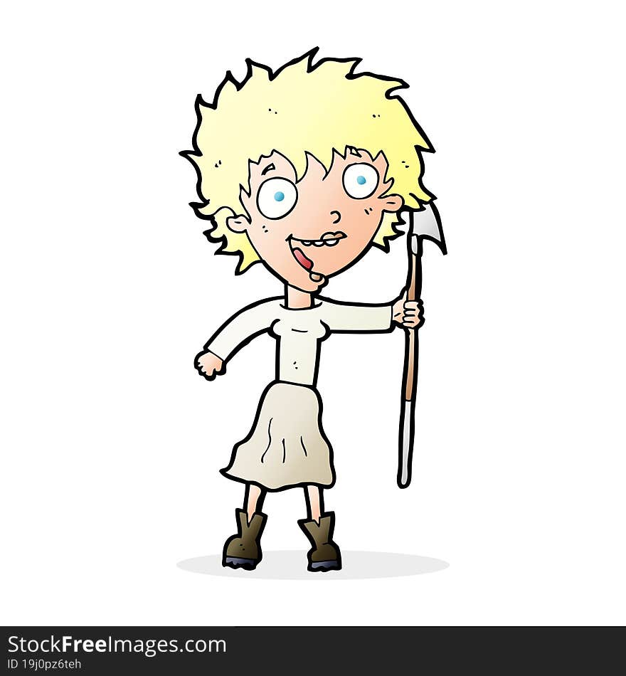 cartoon crazy woman with spear