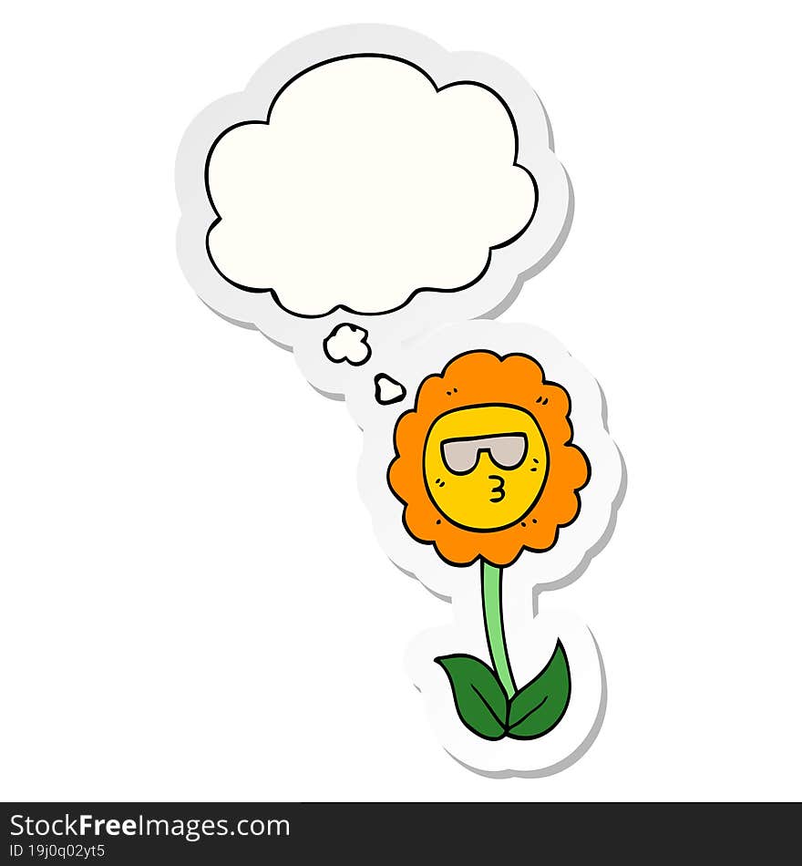 cartoon flower and thought bubble as a printed sticker