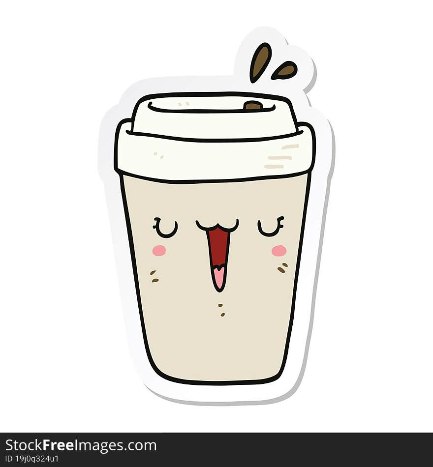 Sticker Of A Cartoon Coffee Cup