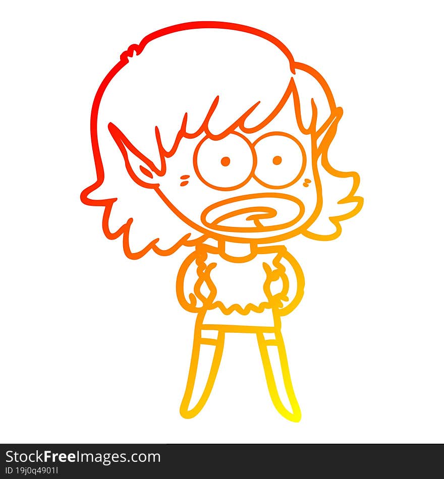 warm gradient line drawing cartoon shocked elf girl