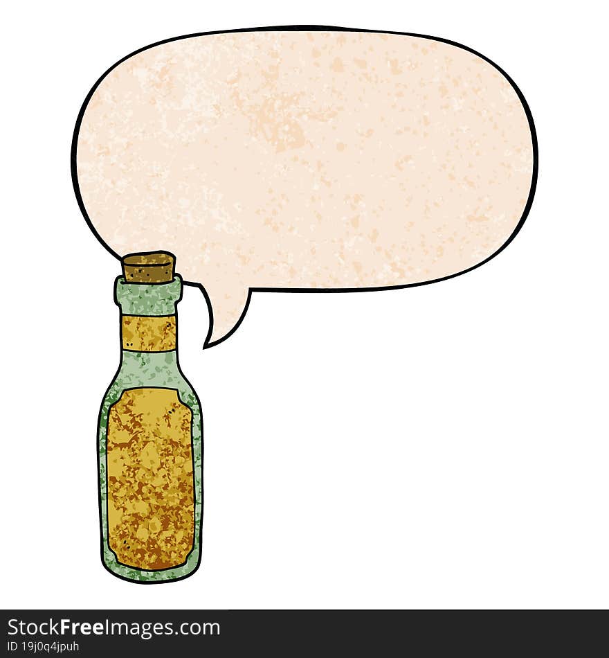 Cartoon Potion Bottle And Speech Bubble In Retro Texture Style