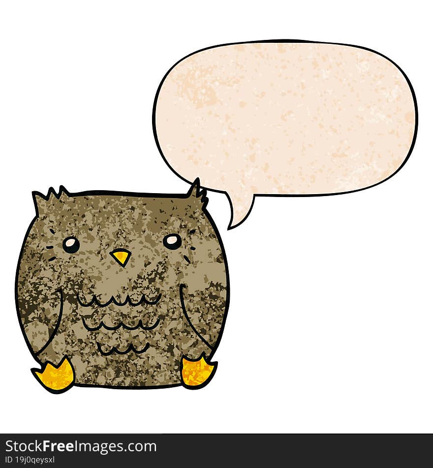 Cartoon Owl And Speech Bubble In Retro Texture Style