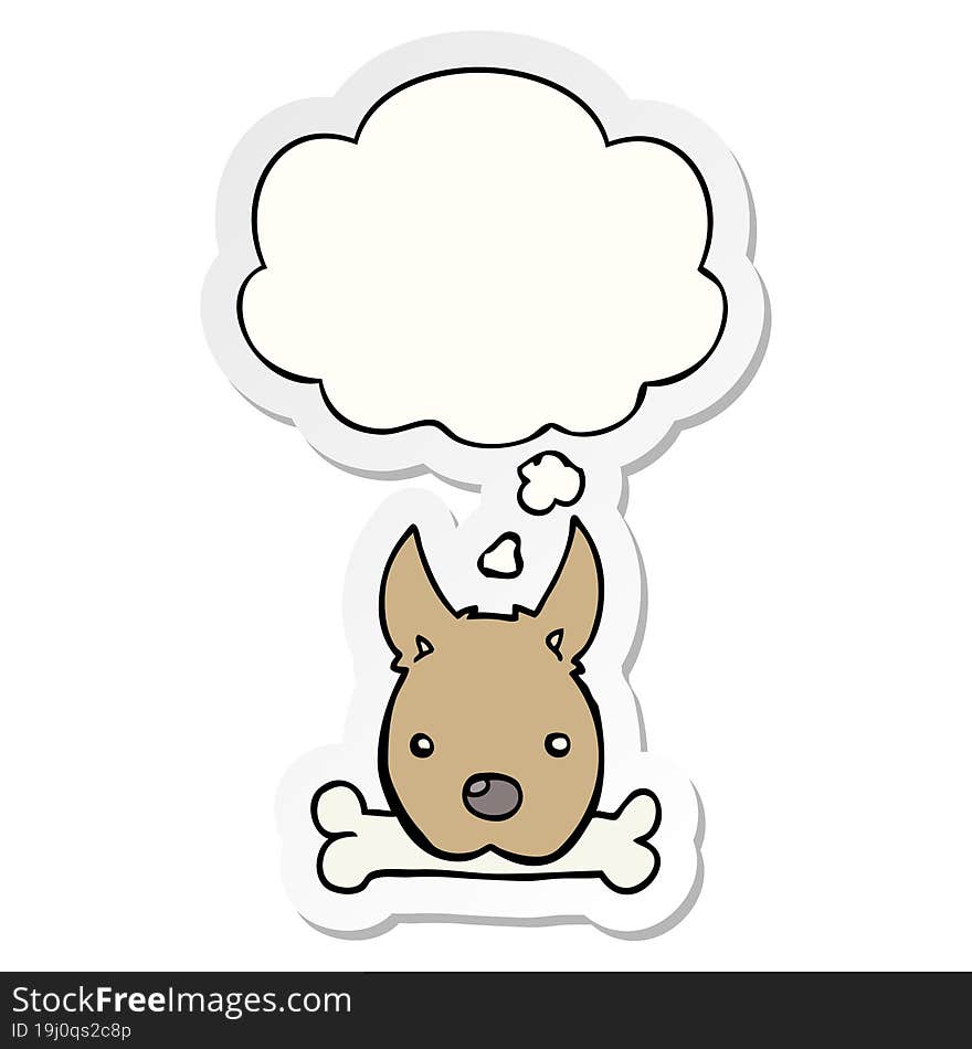 cartoon dog with bone with thought bubble as a printed sticker