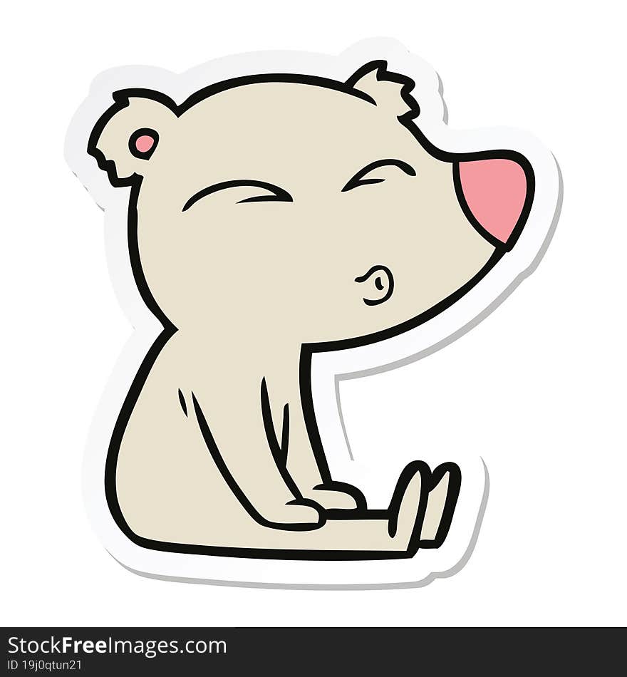 sticker of a cartoon whistling bear sitting