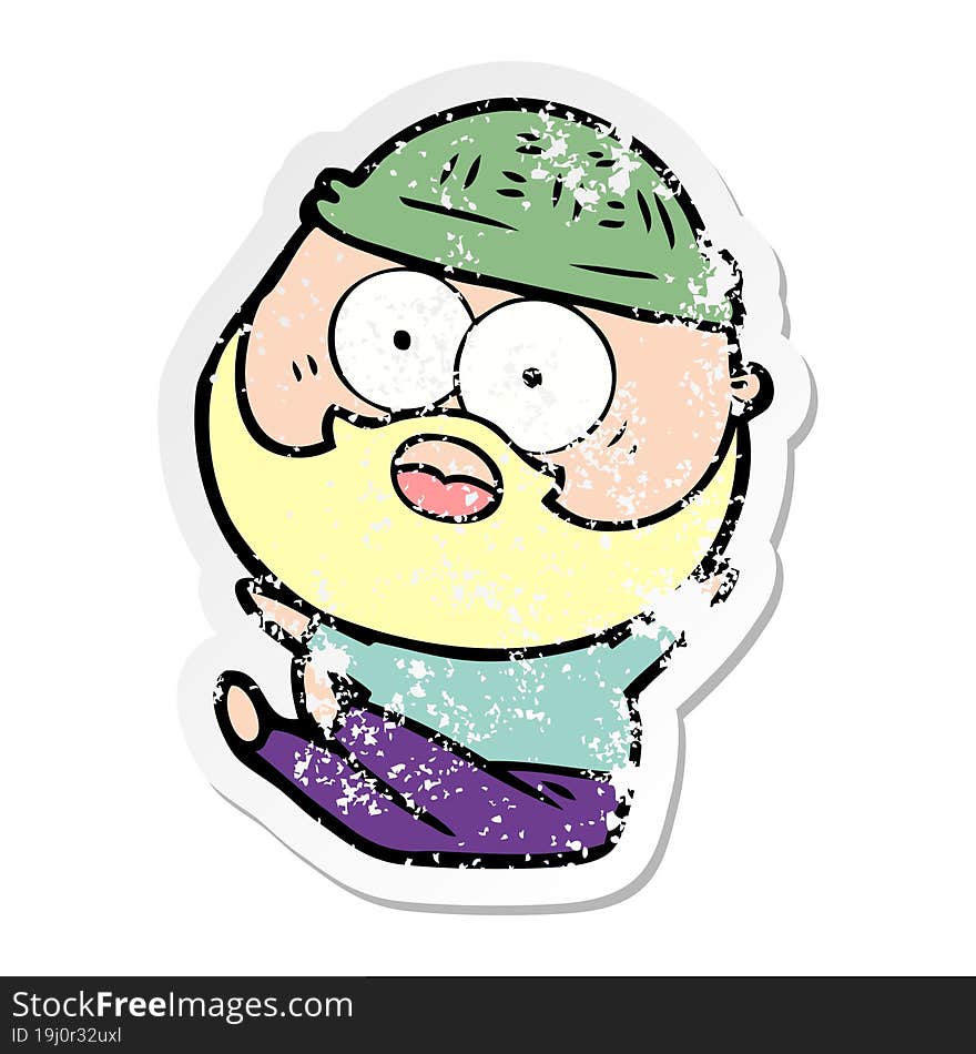 distressed sticker of a cartoon bearded man