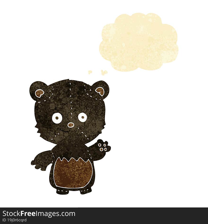 Cartoon Black Bearcub Waving With Thought Bubble