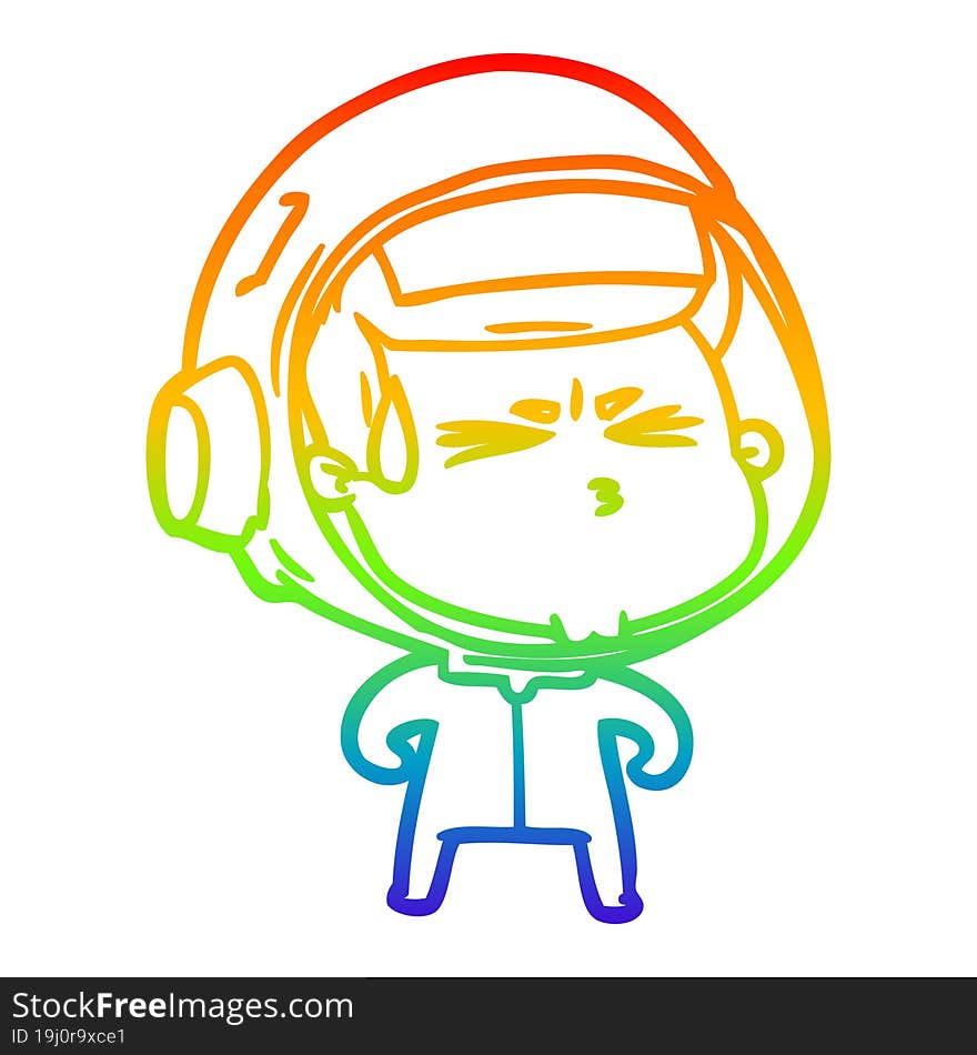 rainbow gradient line drawing cartoon stressed astronaut