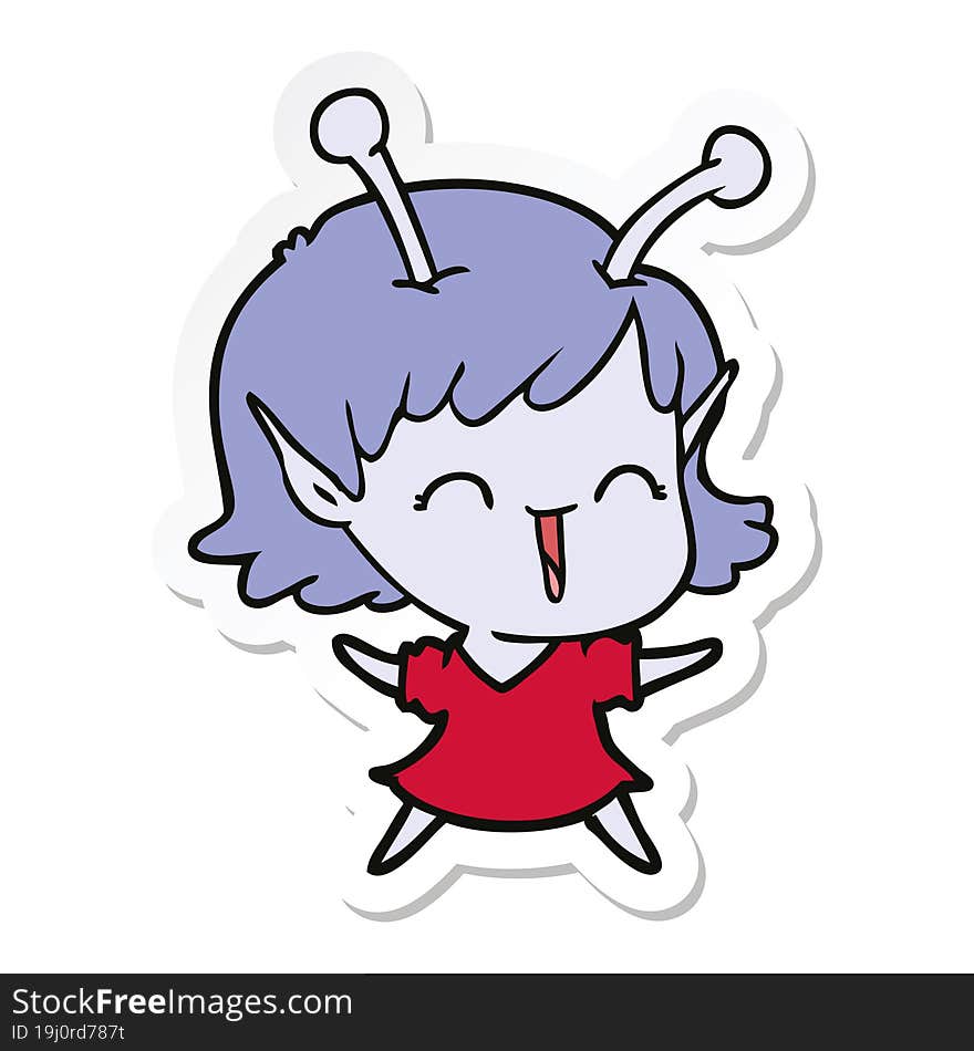 Sticker Of A Cartoon Alien Girl Laughing