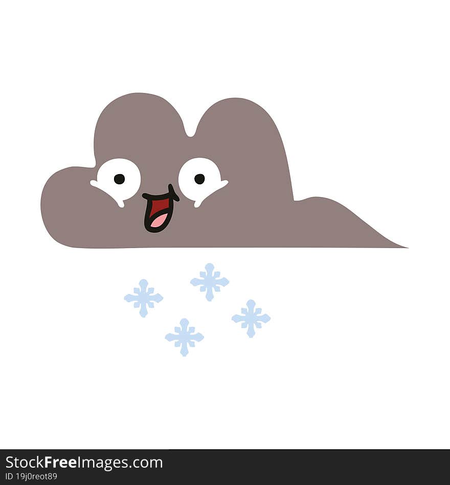 Flat Color Retro Cartoon Storm Snow Cloud