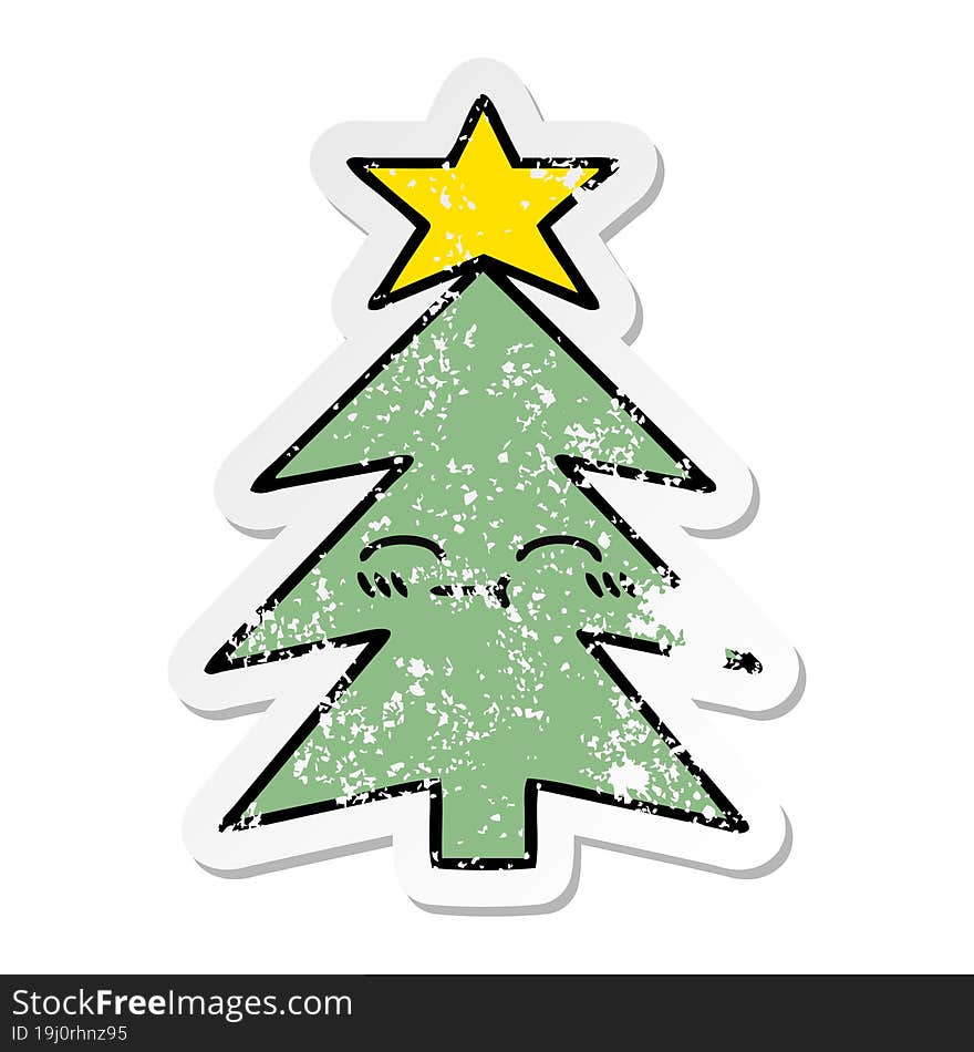 Distressed Sticker Of A Cute Cartoon Christmas Tree