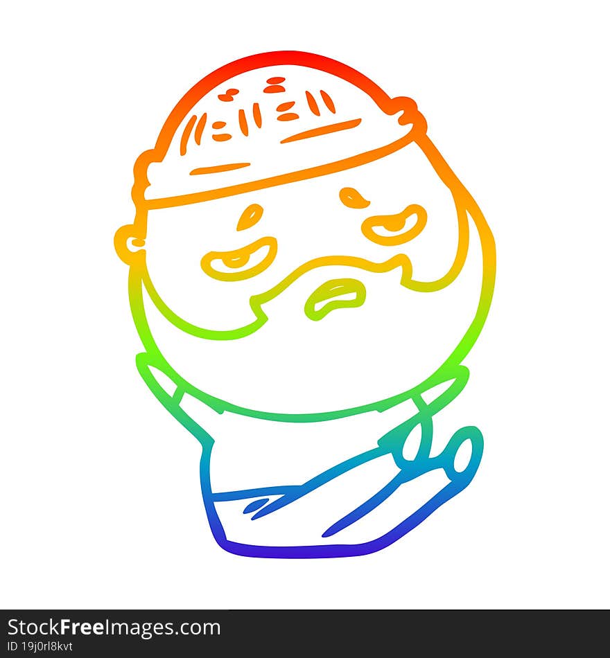 rainbow gradient line drawing cartoon worried man with beard