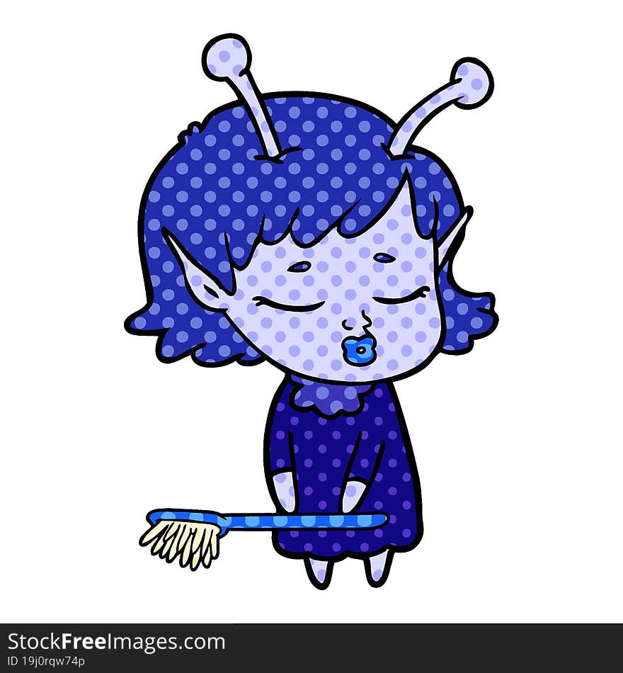 cute alien girl cartoon cleaning. cute alien girl cartoon cleaning