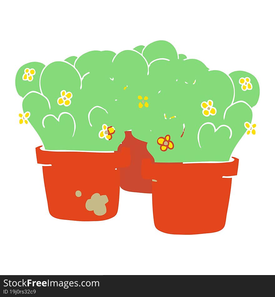 flat color illustration of a cartoon potted plants