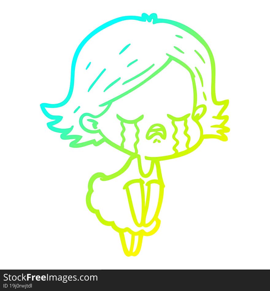 cold gradient line drawing of a cartoon girl crying