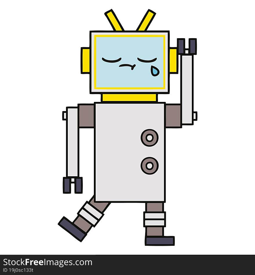 cute cartoon of a crying robot. cute cartoon of a crying robot