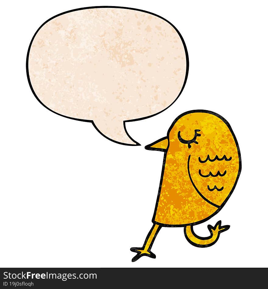 Cartoon Bird And Speech Bubble In Retro Texture Style