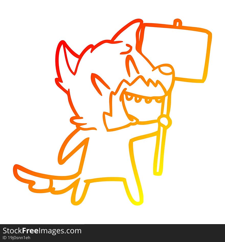 Warm Gradient Line Drawing Laughing Fox Cartoon