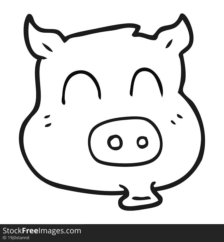 freehand drawn black and white cartoon pig