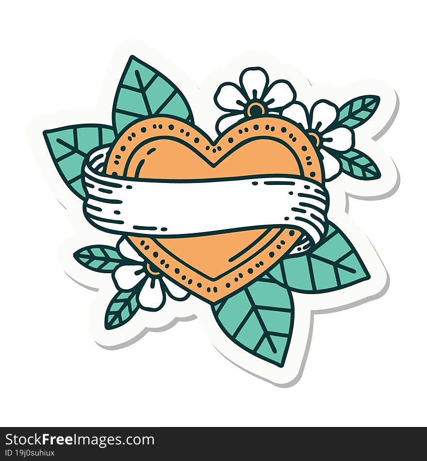 Tattoo Style Sticker Of A Heart And Banner