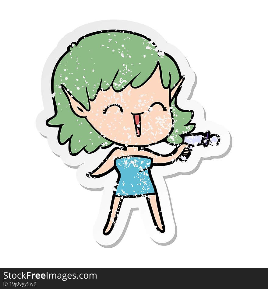 distressed sticker of a cartoon elf girl