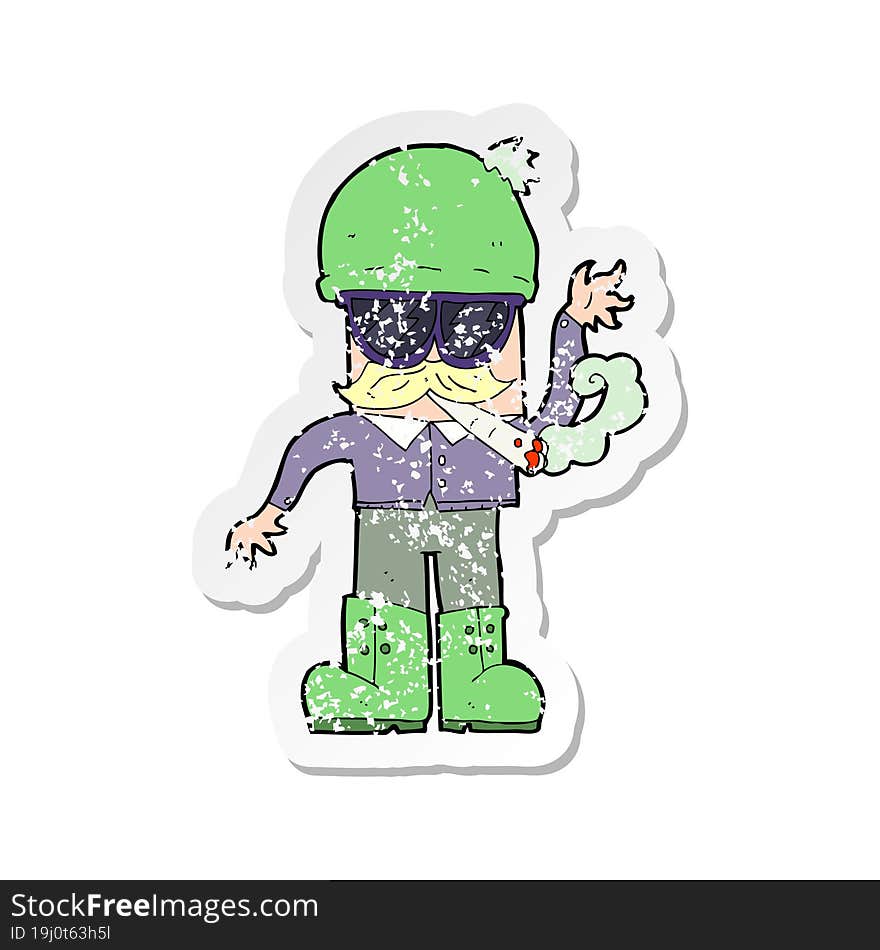 Retro Distressed Sticker Of A Cartoon Man Smoking Pot