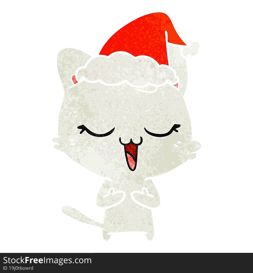 Happy Retro Cartoon Of A Cat Wearing Santa Hat