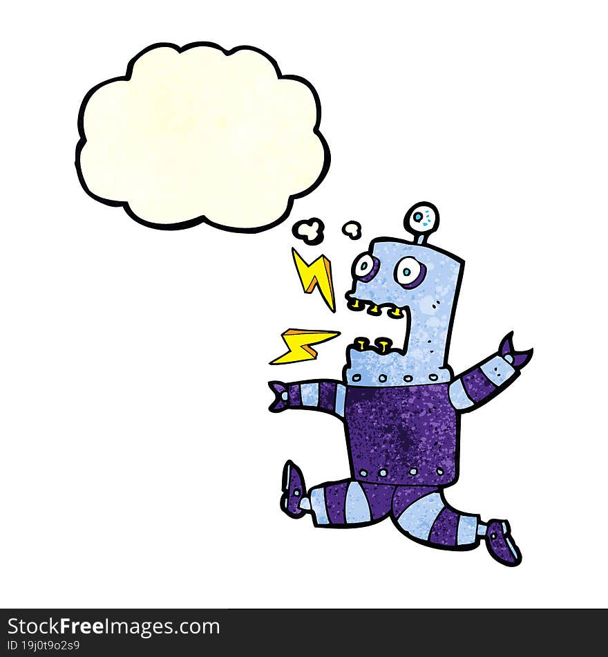 cartoon terrified robot with thought bubble