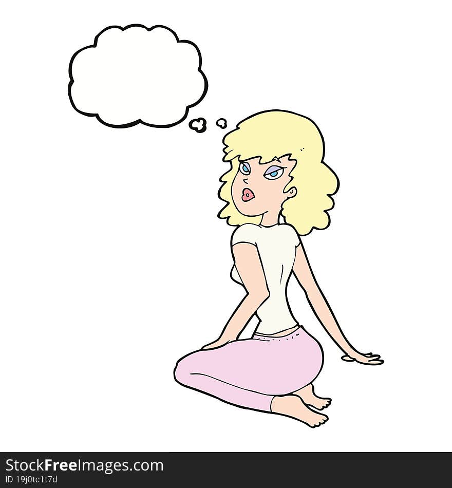 cartoon pretty woman with thought bubble