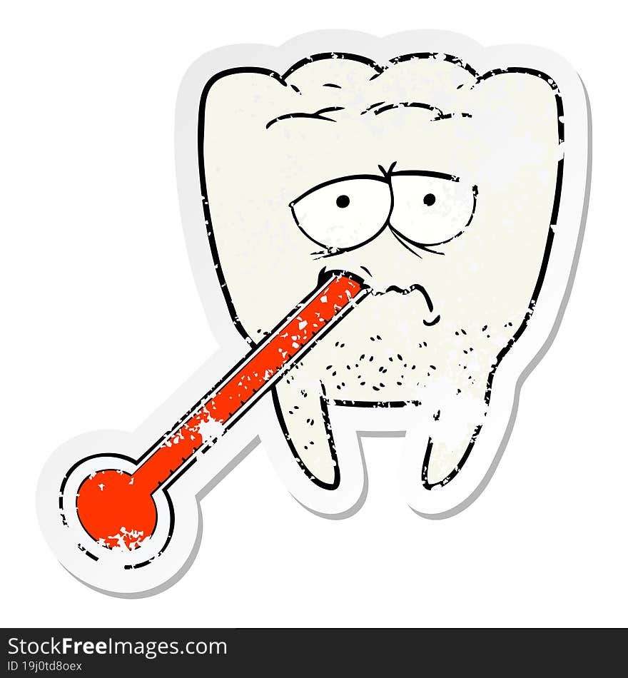 distressed sticker of a cartoon unhealthy tooth