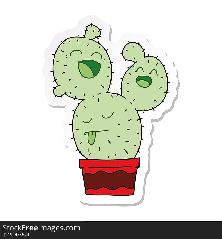 sticker of a quirky hand drawn cartoon cactus