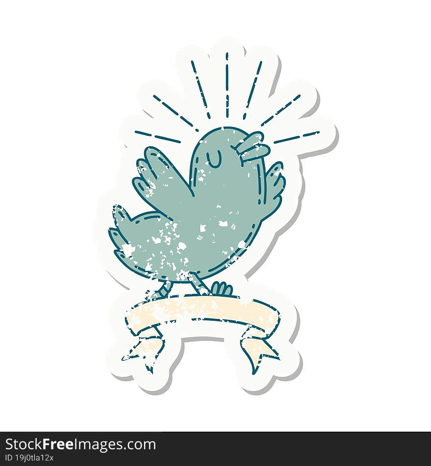 grunge sticker of tattoo style happy bird