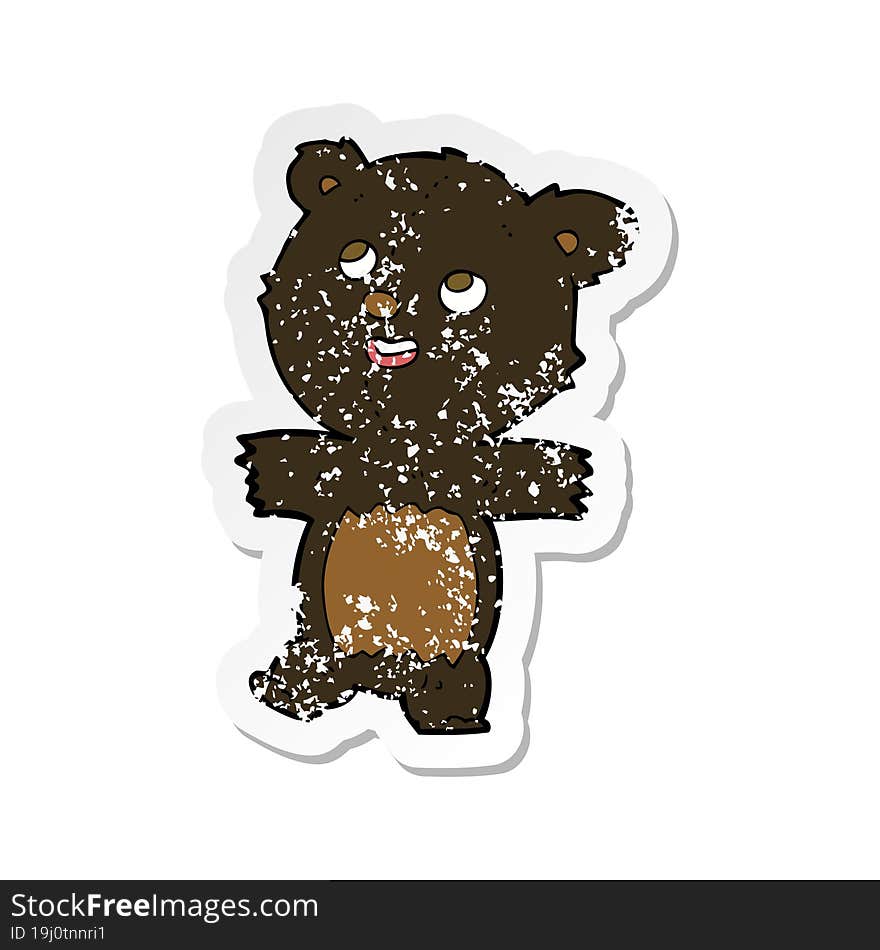 Retro Distressed Sticker Of A Cartoon Black Bear