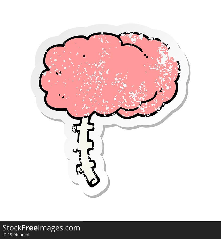 distressed sticker of a cartoon brain