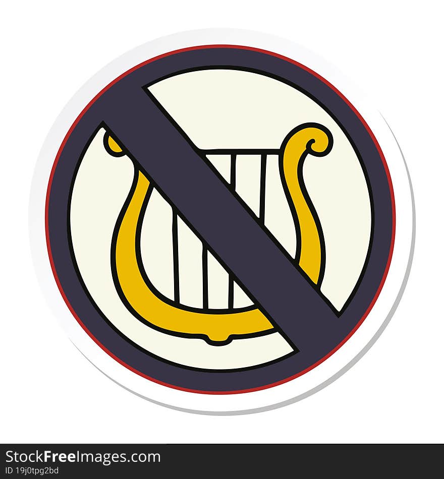 sticker of a cute cartoon no harps allowed sign