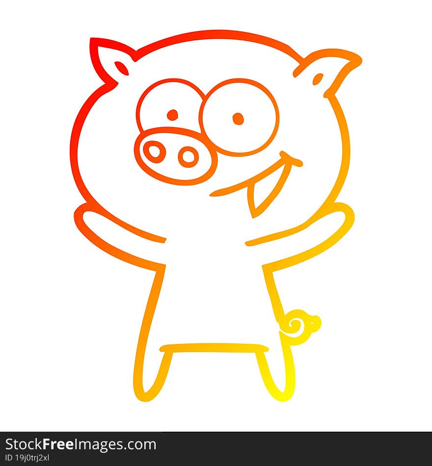 warm gradient line drawing of a cheerful pig cartoon