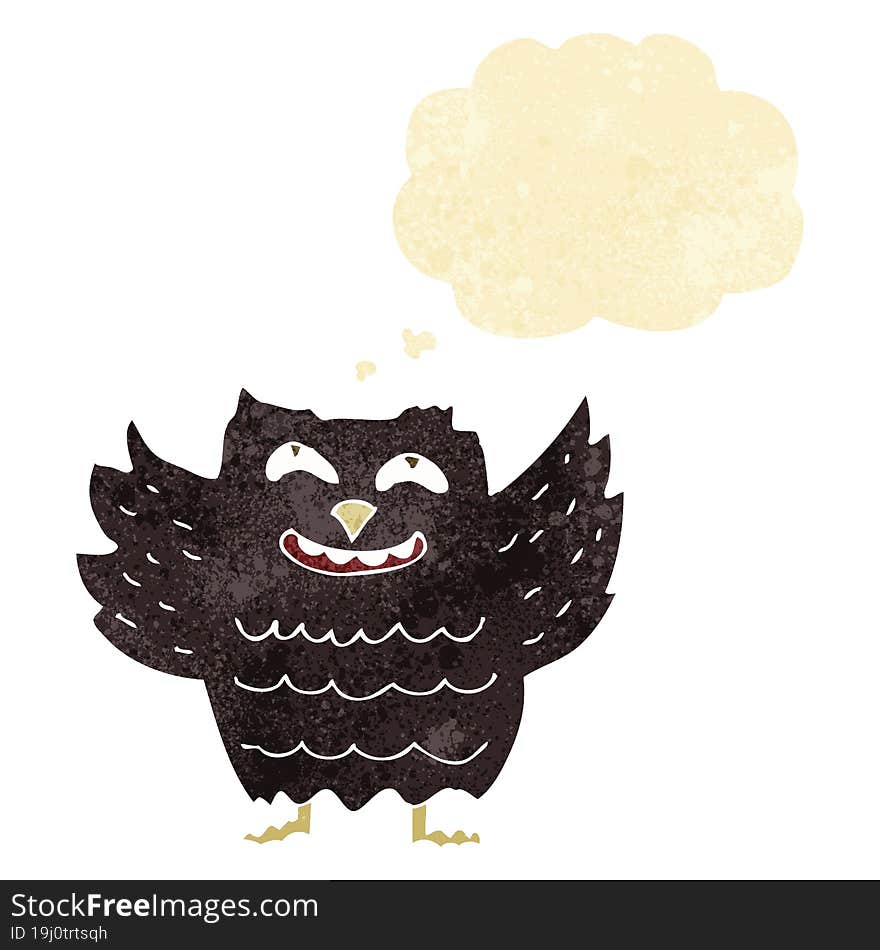 cartoon happy owl with thought bubble