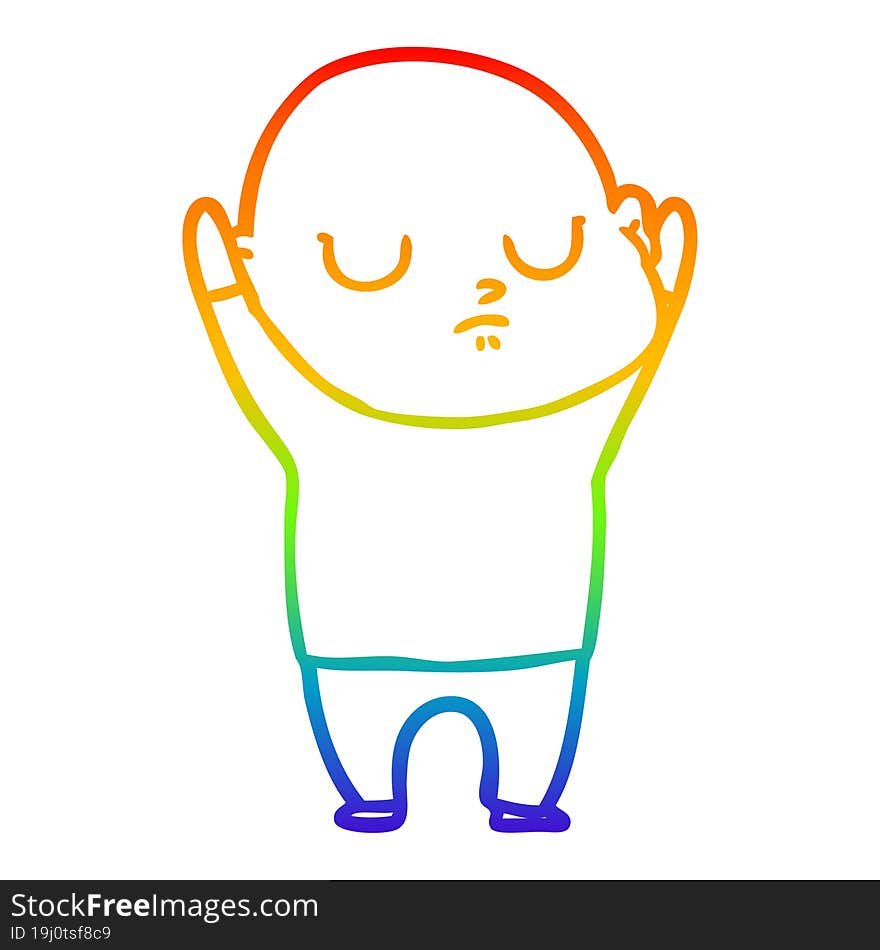 rainbow gradient line drawing cartoon bald man