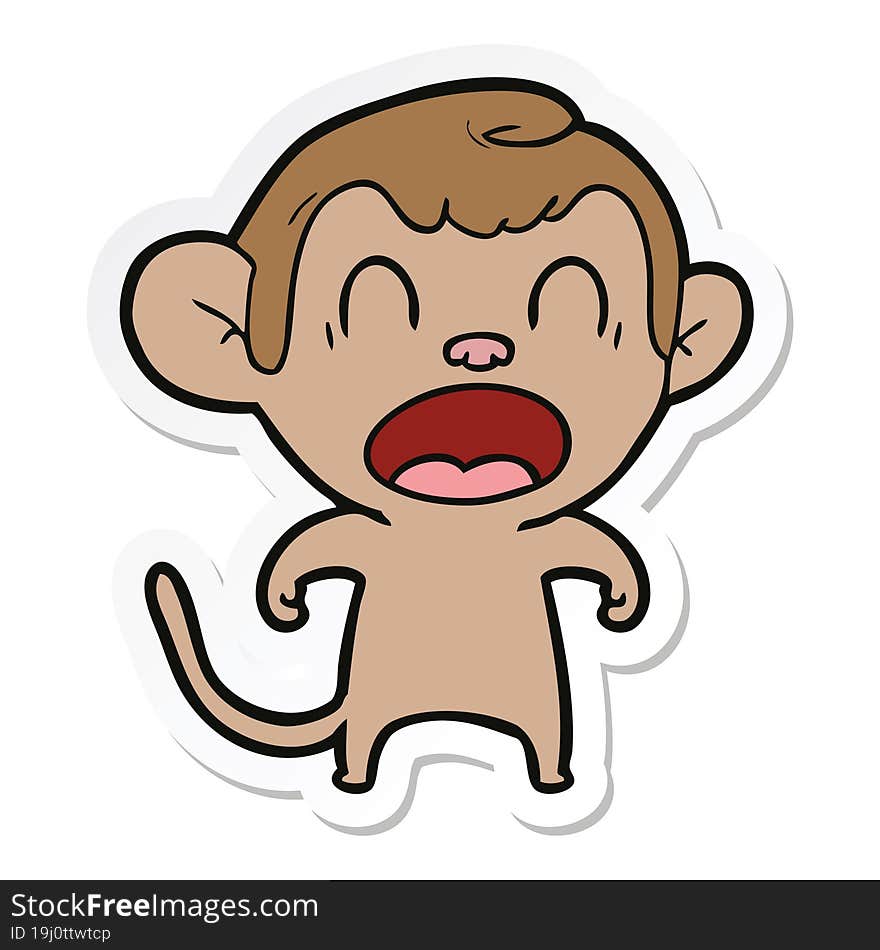 sticker of a shouting cartoon monkey