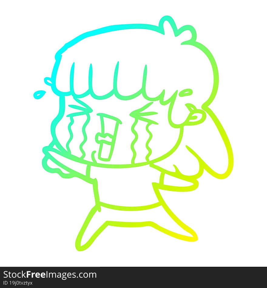 Cold Gradient Line Drawing Cartoon Woman In Tears