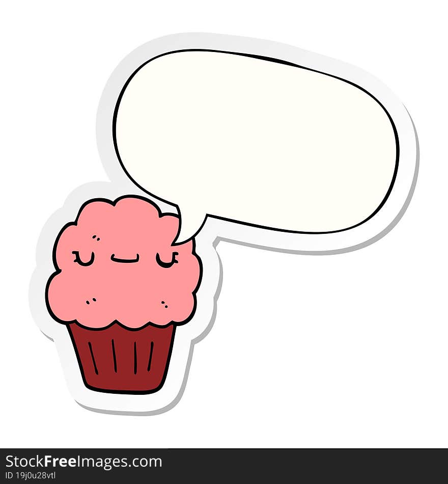 cartoon muffin with speech bubble sticker. cartoon muffin with speech bubble sticker