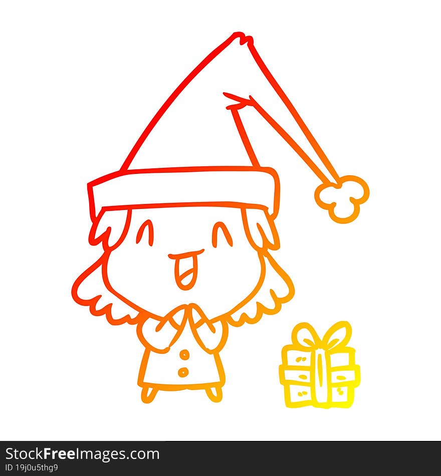 warm gradient line drawing girl wearing christmas hat