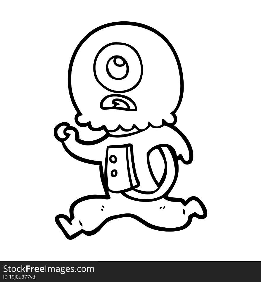 cartoon cyclops alien spaceman running. cartoon cyclops alien spaceman running