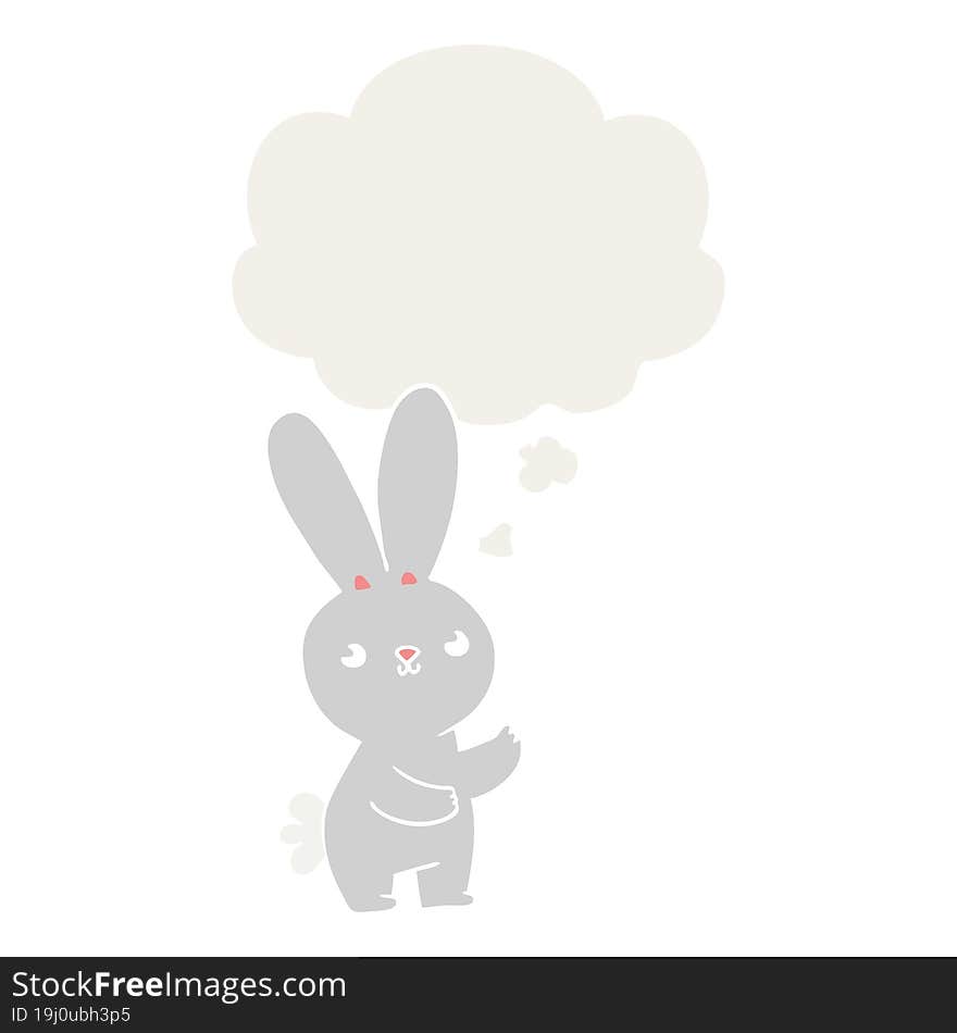 cute cartoon rabbit with thought bubble in retro style