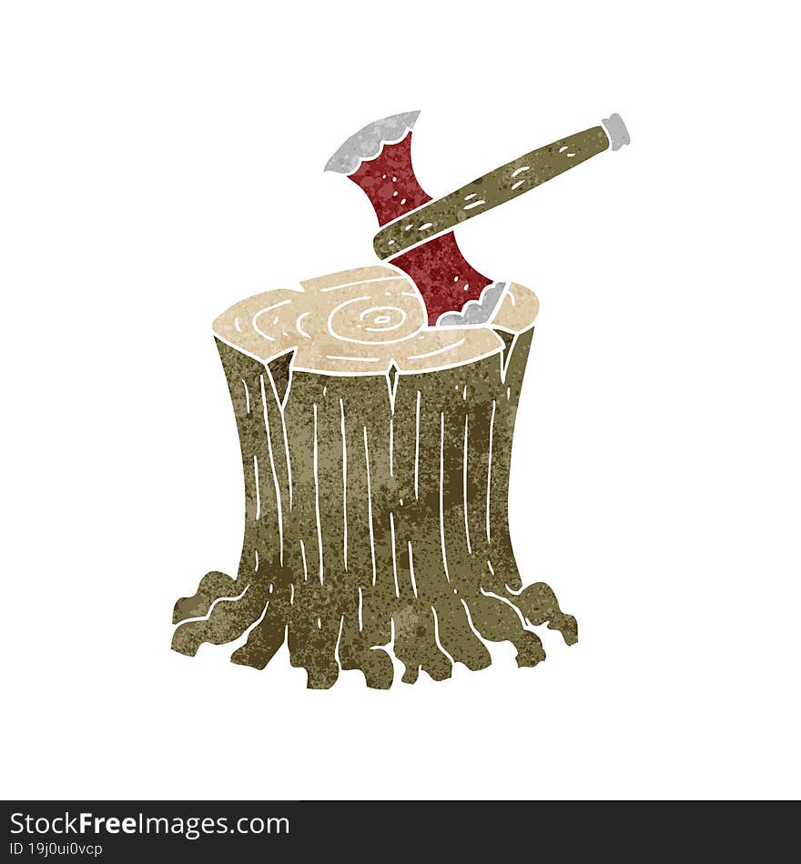 Retro Cartoon Axe In Tree Stump